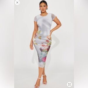 Cora Mesh Short Sleeve Maxi Dress - Grey/combo